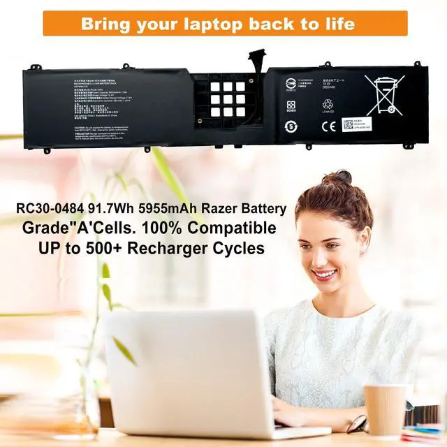 Alt view image 2 of 5 - BOWEIRUI RC30-0484 Laptop Battery Replacement for Razer Blade 18 2023 RZ09-0484X 2024 RZ09-0509 Serie for Razer Blade 18" (2023) RZ09-0484x RC30-04840200-B3U1 Series RZ09-0484 91.7Wh 5955mAh