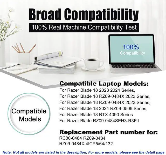 Alt view image 5 of 5 - BOWEIRUI RC30-0484 Laptop Battery Replacement for Razer Blade 18 2023 RZ09-0484X 2024 RZ09-0509 Serie for Razer Blade 18" (2023) RZ09-0484x RC30-04840200-B3U1 Series RZ09-0484 91.7Wh 5955mAh