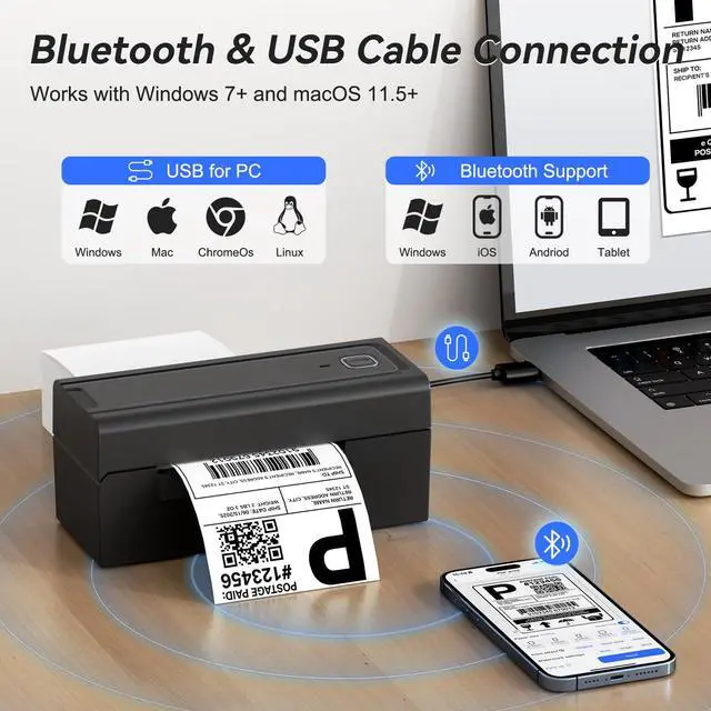 Alt view image 2 of 5 - Hoorola Bluetooth Thermal Shipping Label Printer, Wireless 4x6 Shipping Label Printer for Packages, High-Speed Thermal Printer Compatible with Android, iOS & Windows for Amazon, Ebay, Shopify, USPS