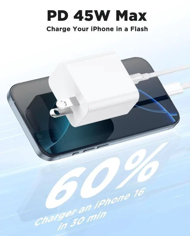 Alt view image 4 of 5 - 45W iPhone 17 Air 16 15 Pro Max Charger Fast Charging 6FT/10 FT/10FT,Super Fast USB C Charger Block with Extra Long Type C Charger Cable,PD Quick Adapter 3.0 for iPhone 17 16 15/17 16e 15Pro/16 Plus