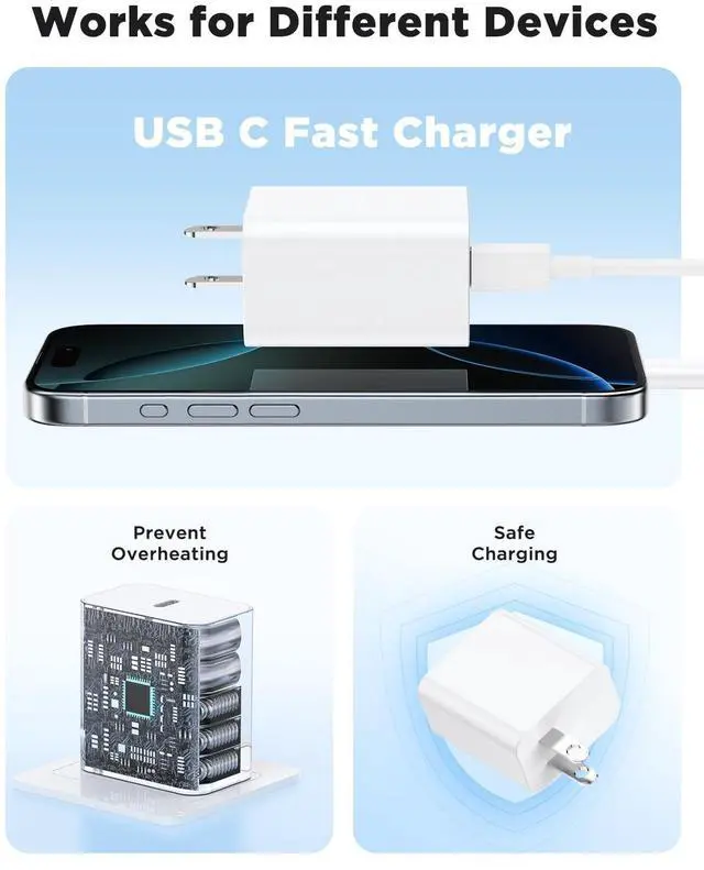 Alt view image 5 of 5 - 45W iPhone 17 Air 16 15 Pro Max Charger Fast Charging 6FT/10 FT/10FT,Super Fast USB C Charger Block with Extra Long Type C Charger Cable,PD Quick Adapter 3.0 for iPhone 17 16 15/17 16e 15Pro/16 Plus