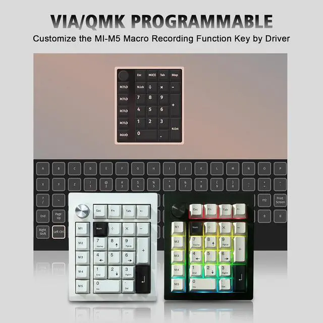 Alt view image 5 of 5 - BOYI GMK26 Mechanical Numpad,QMK/VIA Programmable BT5.0/2.4GHz/Type-C Hot Swappable Gasket RGB Wireless Number Pad Mini Keyboard Rechargeable Numeric Keypad with Knob(White)