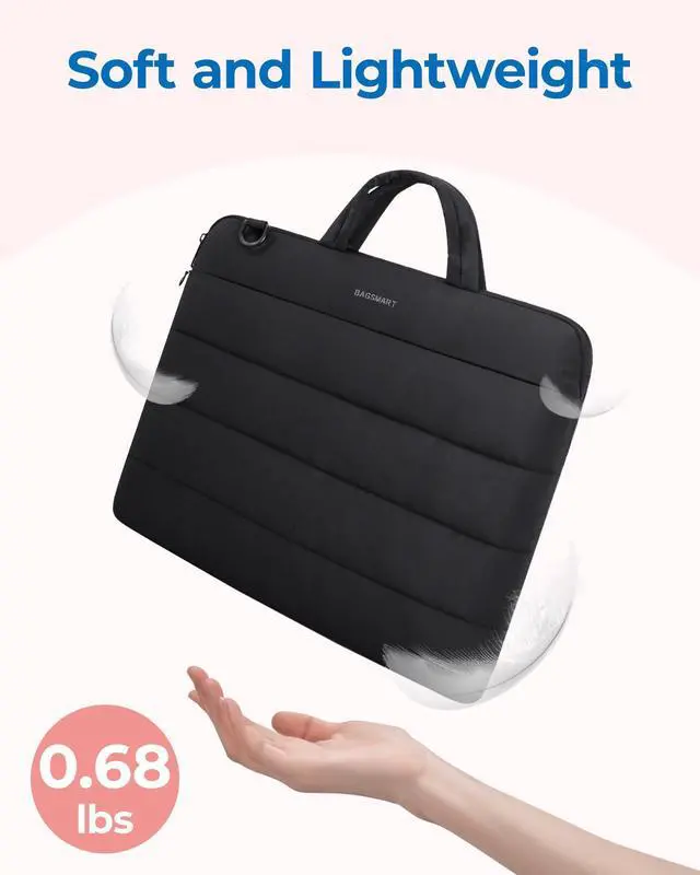 Alt view image 3 of 5 - BAGSMART 15-16 inch Laptop Sleeve Bag with Strap, Puffy Padded Laptop Case with Pocket, Portable MacBook Air/Pro 15 inch Case for Women, Repellent Protective Sleeve Compatible with Dell, HP, Black