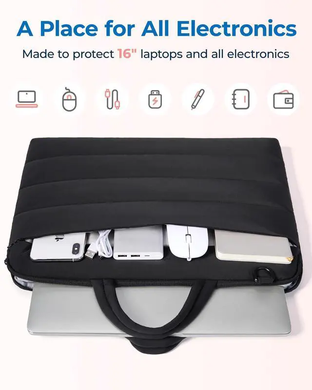 Alt view image 4 of 5 - BAGSMART 15-16 inch Laptop Sleeve Bag with Strap, Puffy Padded Laptop Case with Pocket, Portable MacBook Air/Pro 15 inch Case for Women, Repellent Protective Sleeve Compatible with Dell, HP, Black