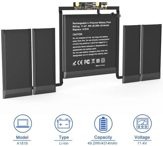 Alt view image 2 of 5 - JOTACT A1819 A1706 49.2Wh Laptop Battery Compatible with MacBook Pro 13 inch A1706 Late 2016 Mid 2017 EMC 3071 3163 11.4V