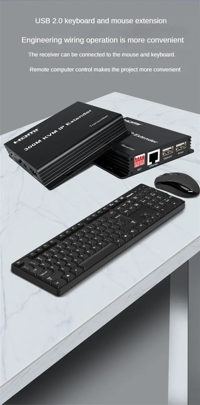 Alt view image 4 of 5 - 300M KVM IP Extender, HDMI Extende Over IP Rj45 Cat6 Ethernet Cable 1080P HDMI KVM Extender Muitlpoint Connect Network Switch Support Mouse Keyboard for PC DVR TV (TX+RX)