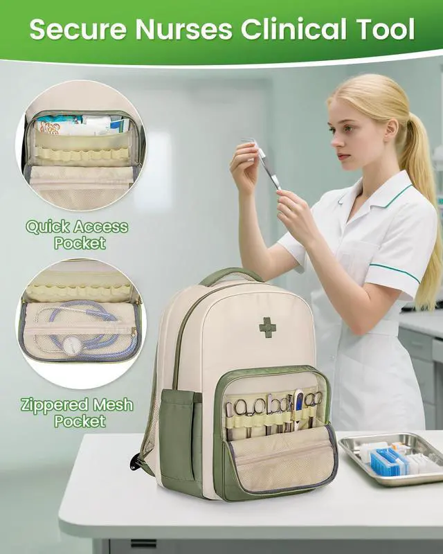 Alt view image 3 of 5 - MATEIN Nursing Backpack for Nurses, Nurse Backpack with Lunch Compartment & Removable Medical Essential Pouch, Home Health Clinical Bag with USB Charging Port for Work Nursing School Students