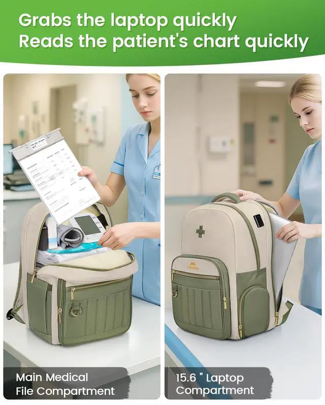 Alt view image 5 of 5 - MATEIN Nursing Backpack for Nurses, Nurse Backpack with Lunch Compartment & Removable Medical Essential Pouch, Home Health Clinical Bag with USB Charging Port for Work Nursing School Students