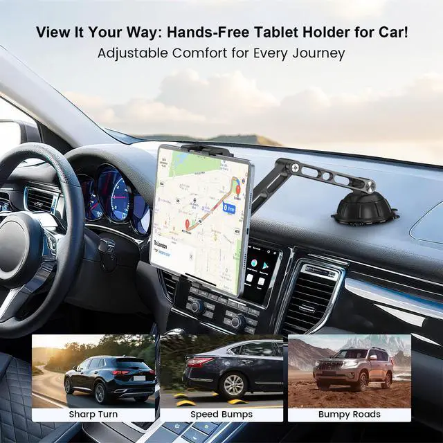 Alt view image 2 of 5 - PLDHPRO Tablet Car Mount for Dashboard Windshield Foldable Aluminum Alloy iPad Holder Vacuum Suction Cup Stand Compatible 5.1-15.6'' Phones Tablets for Truck Kitchen Wall