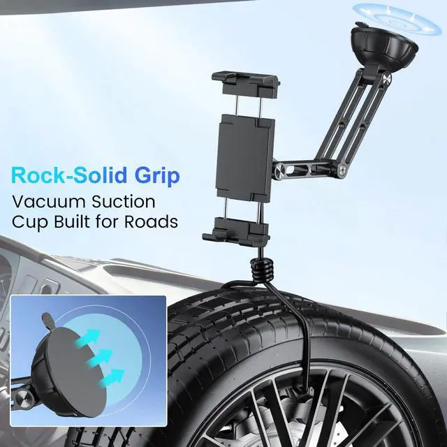 Alt view image 4 of 5 - PLDHPRO Tablet Car Mount for Dashboard Windshield Foldable Aluminum Alloy iPad Holder Vacuum Suction Cup Stand Compatible 5.1-15.6'' Phones Tablets for Truck Kitchen Wall