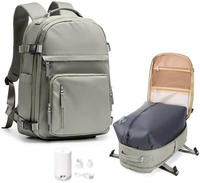 Main image of UPPACK Vacuum Backpack Travel With Pump for Women Men Personal item Travel Bag Carry on Backpack Flight Approved Work College Casual Daypack Backpacks with Vacuum Compression Gray green