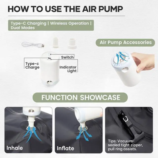 Alt view image 3 of 5 - UPPACK Vacuum Backpack Travel With Pump for Women Men Personal item Travel Bag Carry on Backpack Flight Approved Work College Casual Daypack Backpacks with Vacuum Compression Gray green