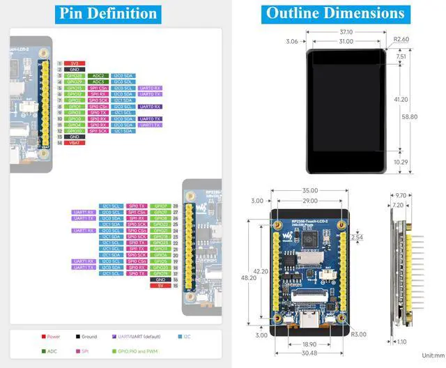 Alt view image 5 of 5 - RP2350 2inch Capacitive Touch Display Development Board, Onboard 240x320 Pixels IPS LCD 262K Color 16MB Flash, Tiny Size with Rich Interface-Camera Interface,GPIO, Type C, 6-Axis Sensor, etc