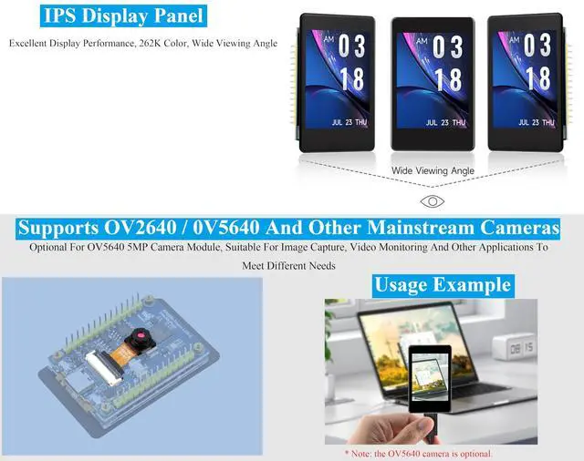 Alt view image 3 of 5 - RP2350 2inch Capacitive Touch Display Development Board, Onboard 240x320 Pixels IPS LCD 262K Color 16MB Flash, Tiny Size with Rich Interface-Camera Interface,GPIO, Type C, 6-Axis Sensor, etc