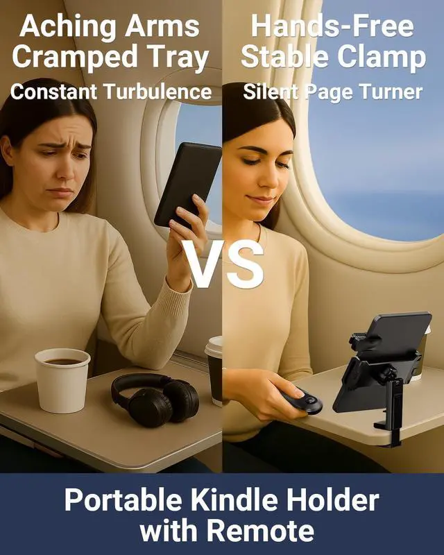 Alt view image 3 of 5 - Kindle Travel Stand with Remote Page Turner  Foldable Kindle Holder and Clicker for Hands-Free Reading on Airplanes, Commutes & Camping