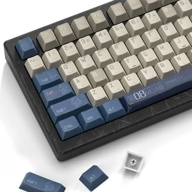 Main image of dagaladoo Retro Japanese Anime PBT keycaps,Beige/Blue Keycaps 60% 65% 100%,Dye Sublimation Custom Key caps,Cherry Profile Keyboard Key caps for TKL US Layout Mechanical Keyboard