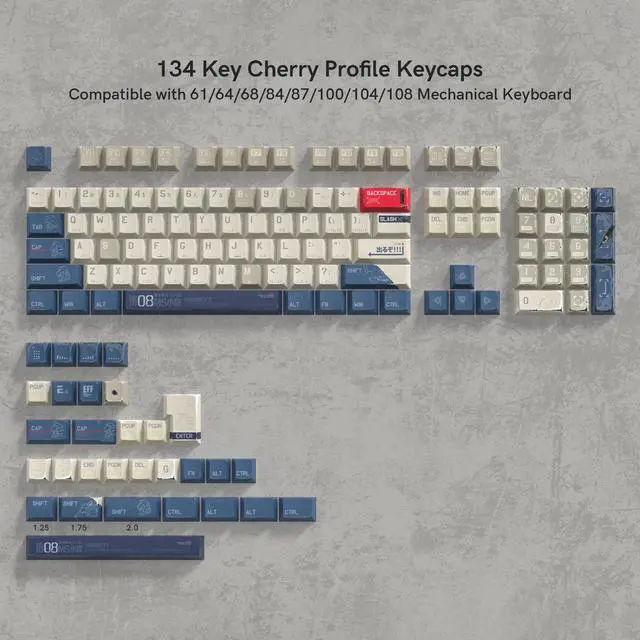Alt view image 2 of 5 - dagaladoo Retro Japanese Anime PBT keycaps,Beige/Blue Keycaps 60% 65% 100%,Dye Sublimation Custom Key caps,Cherry Profile Keyboard Key caps for TKL US Layout Mechanical Keyboard