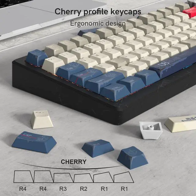Alt view image 4 of 5 - dagaladoo Retro Japanese Anime PBT keycaps,Beige/Blue Keycaps 60% 65% 100%,Dye Sublimation Custom Key caps,Cherry Profile Keyboard Key caps for TKL US Layout Mechanical Keyboard