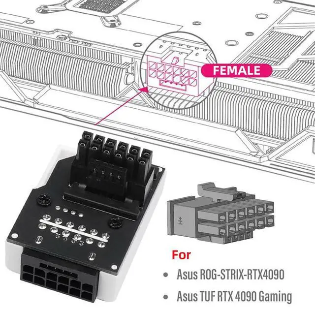 Alt view image 3 of 5 - cablecc 12VHPWR Male to Female Adapter PCI-E 5.0 ATX3.0 Power Modular Extension Down Angled 90 Degree for 3080 3090TI PSU 16Pin 12+4P Graphics Card