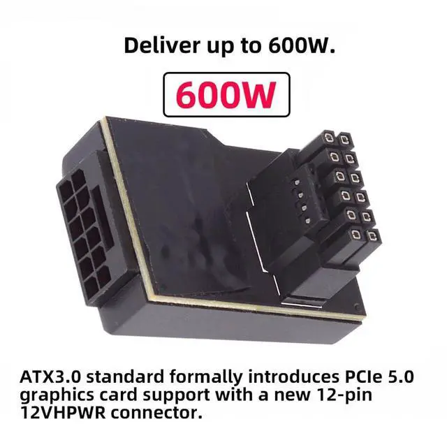 Alt view image 4 of 5 - cablecc 12VHPWR Male to Female Adapter PCI-E 5.0 ATX3.0 Power Modular Extension Down Angled 90 Degree for 3080 3090TI PSU 16Pin 12+4P Graphics Card