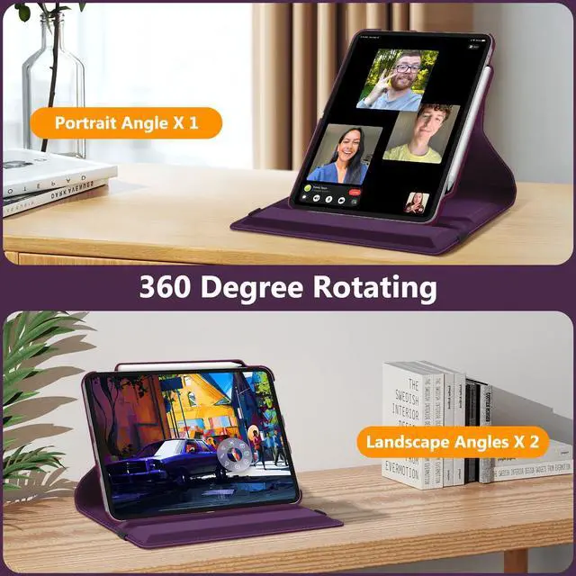 Alt view image 3 of 5 - Fintie Rotating Case for iPad Pro 13-inch (M4) 2024 with Pencil Holder - 360 Degree Swiveling Protective Stand Cover with Auto Wake/Sleep, Purple