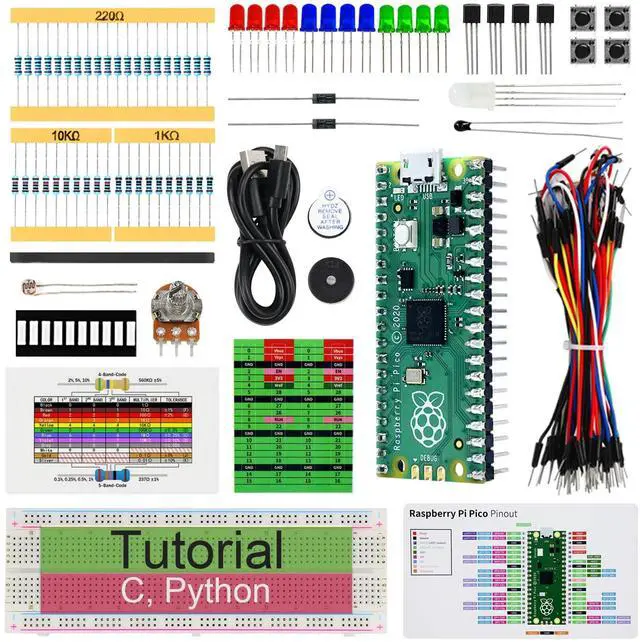 Main image of Freenove Basic Starter Kit for Raspberry Pi Pico (Included), Dual-core Arm Cortex-M0+ Microcontroller, 386-Page Detailed Tutorial, 142 Items, 55 Projects, Python C Code