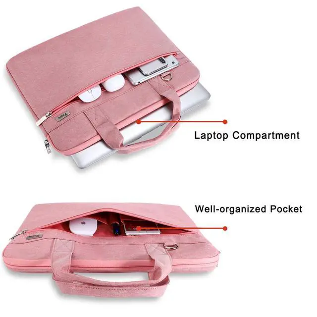 Alt view image 2 of 5 - Voova Laptop Sleeve Shoulder Bag Case 14-15.6'', Upgrade Protective Carry Briefcase Compatible with MacBook Pro 16 15, Surface Book 3/2 15,Asus Acer Dell Hp Chromebook for Women Girls Men Boys,Pink