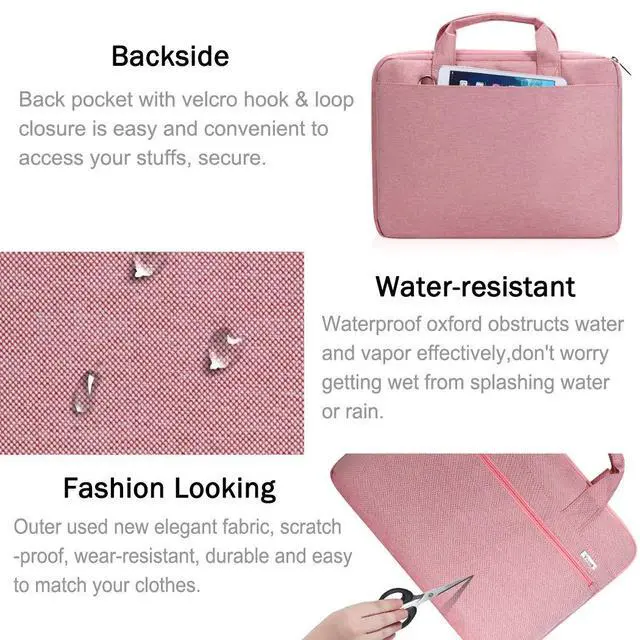 Alt view image 4 of 5 - Voova Laptop Sleeve Shoulder Bag Case 14-15.6'', Upgrade Protective Carry Briefcase Compatible with MacBook Pro 16 15, Surface Book 3/2 15,Asus Acer Dell Hp Chromebook for Women Girls Men Boys,Pink