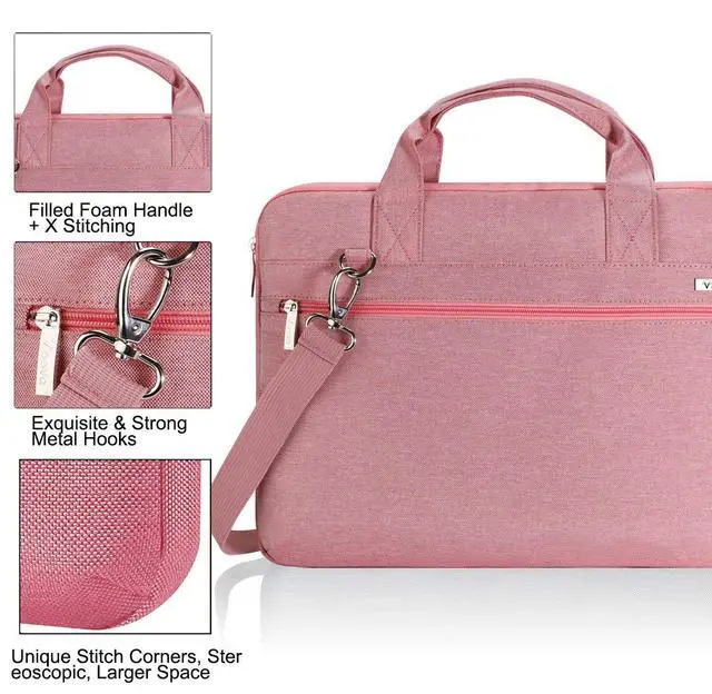 Alt view image 5 of 5 - Voova Laptop Sleeve Shoulder Bag Case 14-15.6'', Upgrade Protective Carry Briefcase Compatible with MacBook Pro 16 15, Surface Book 3/2 15,Asus Acer Dell Hp Chromebook for Women Girls Men Boys,Pink