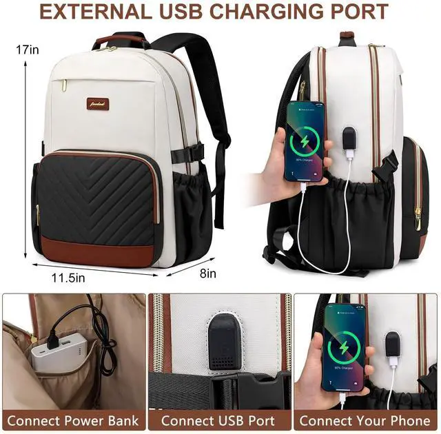 Alt view image 5 of 5 - Laptop Backpack for Women Bookbag: 15.6 inch Work School Backpacks with Pouch Pocket for Large Capacity Cup & USB Charger College Book Bag Travel Business Nurse Teacher Bookbags Anti-theft Back Pack