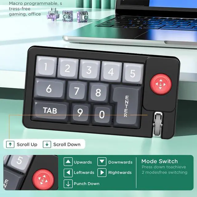 Alt view image 5 of 5 - Wired Mechanical Game Small Keyboard with Joystick, Macro Definition RGB Backlight Adjustment, Full Key hot swappable Macro Definition, Keypad Suitable for Office Game (Black)
