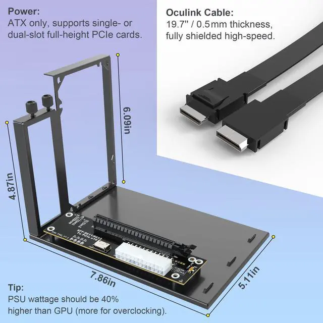Alt view image 2 of 5 - PCIe 4.0 x4 64Gbps eGPU Dock with 19.7 inches SFF-8611 OCuLink Cable, OCuLink SFF-8612 8311 to PCIe x16 External GPU Dock for Laptop & Mini PC, External gpu Enclosure Supports External Graphics Card