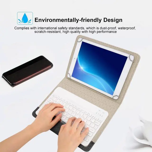 Alt view image 2 of 5 - Portable Bluetooth Keyboard and Case Slim Shell Cover with Detachable Keyboard, Bracket, Built in Stand Securely Holds for 9.7in to 10.1in for iPd, for Tablet, for, for