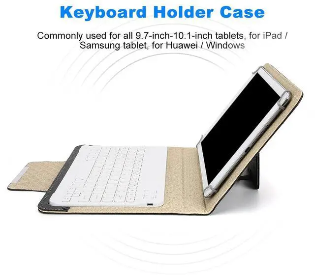 Alt view image 5 of 5 - Portable Bluetooth Keyboard and Case Slim Shell Cover with Detachable Keyboard, Bracket, Built in Stand Securely Holds for 9.7in to 10.1in for iPd, for Tablet, for, for