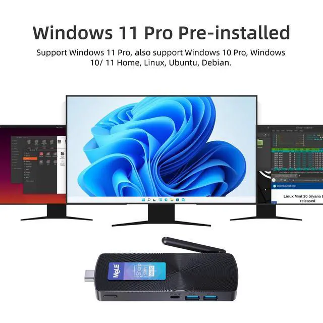 Alt view image 2 of 5 - MeLE Upgraded PCG02 Fanless Mini PC Stick with Windows 11 Pro, Celeron N100 PC 8GB 256GB Micro Desktop Computer, Full Functional USB-C, Gigabit Ethernet BT5.1 on Business Office Industrial IoT Home
