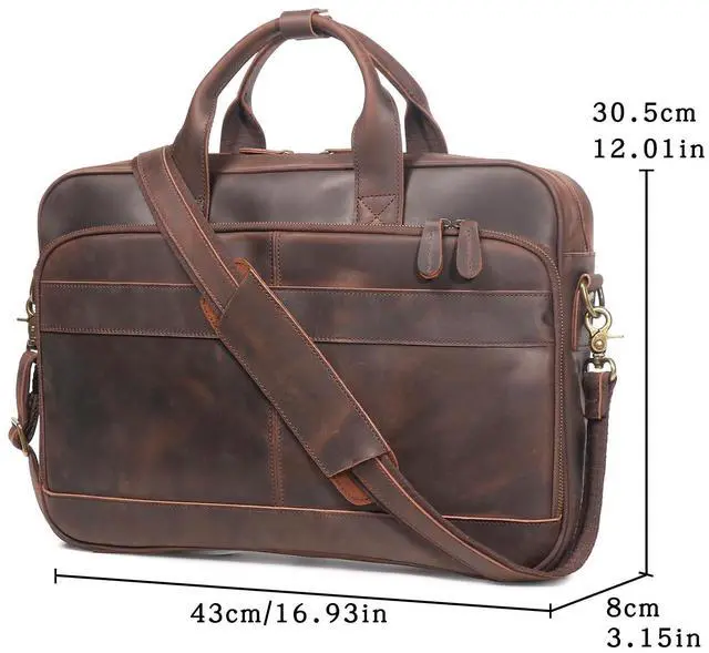 Alt view image 3 of 5 - LEATHFOCUS Leather Briefcase for Men 17Inch Laptop Messenger Bags Business Travel Handcrafted Laptop Bag with YKK Zipper Gift (Dark Brown)