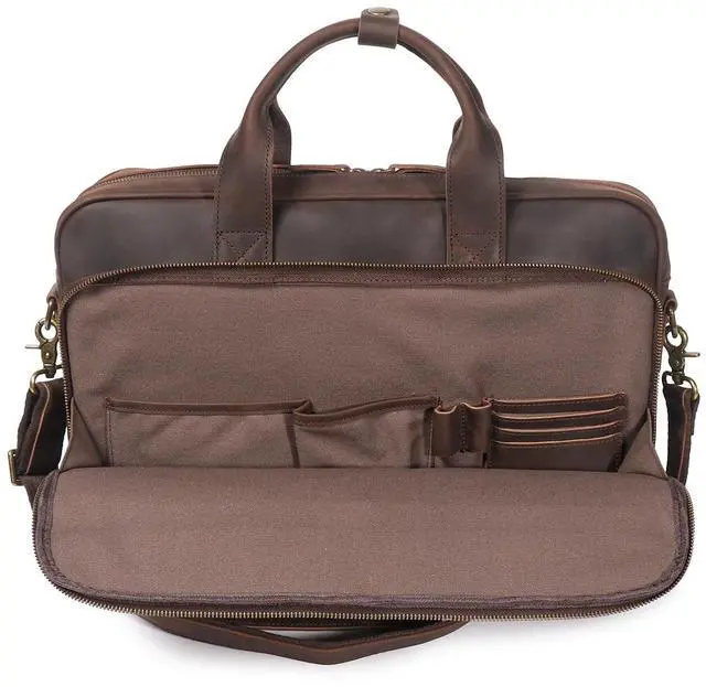 Alt view image 5 of 5 - LEATHFOCUS Leather Briefcase for Men 17Inch Laptop Messenger Bags Business Travel Handcrafted Laptop Bag with YKK Zipper Gift (Dark Brown)