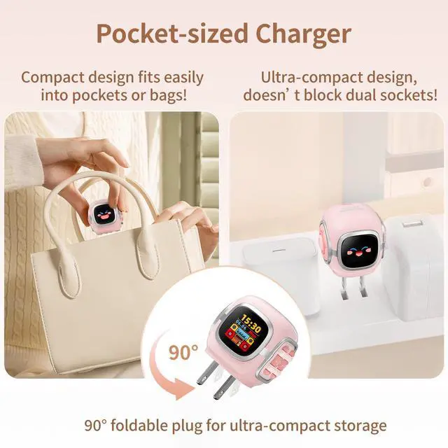 Alt view image 4 of 5 - Divoom Dipow 35W USB C Charger Block, Pixel Art 64 X 64 LED Fast GaN Charger with APP Control, Foldable Compact Power Adapter for iPhone 17/16, Galaxy S25/S24, Pixel 9/8, MacBook Air, iPad Pro (Pink)
