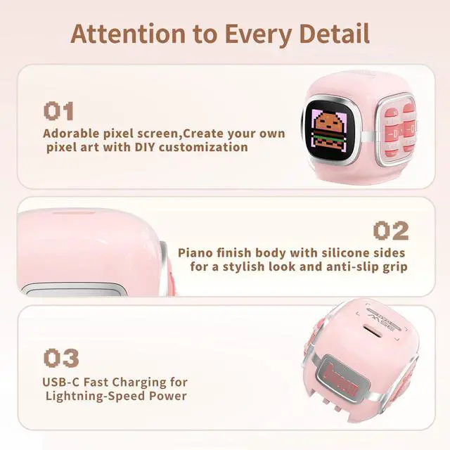 Alt view image 5 of 5 - Divoom Dipow 35W USB C Charger Block, Pixel Art 64 X 64 LED Fast GaN Charger with APP Control, Foldable Compact Power Adapter for iPhone 17/16, Galaxy S25/S24, Pixel 9/8, MacBook Air, iPad Pro (Pink)