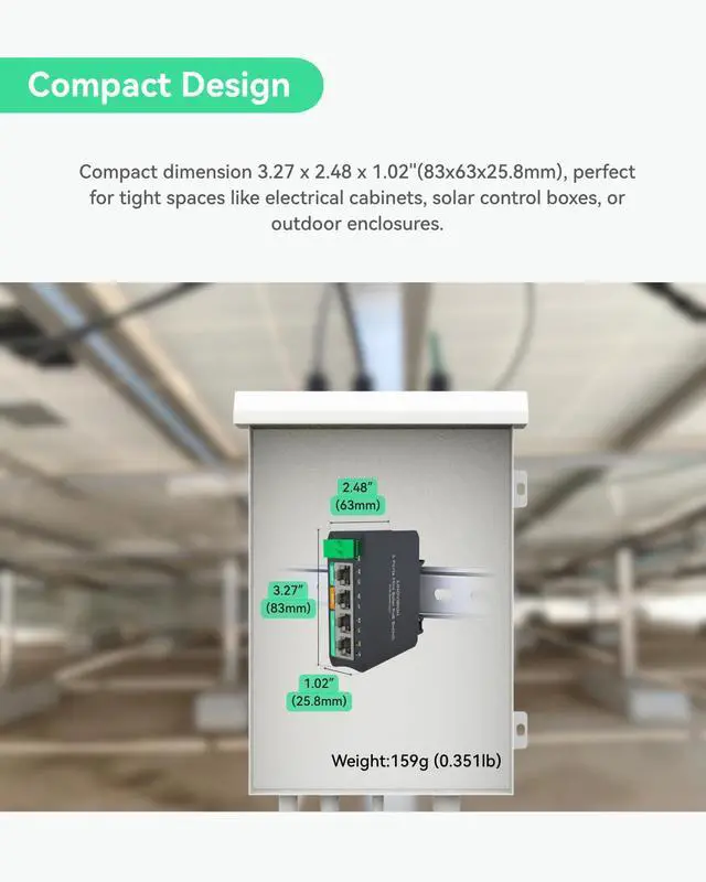 Alt view image 5 of 5 - LINOVISION 4 Ports Mini Solar PoE Switch Works Directly with DC12V or DC24V Batteries, Provide 2 PoE+ Ports, 1 High PoE+ Port for Big PTZ Cameras and 1 Passive 24V PoE Port for Bridge