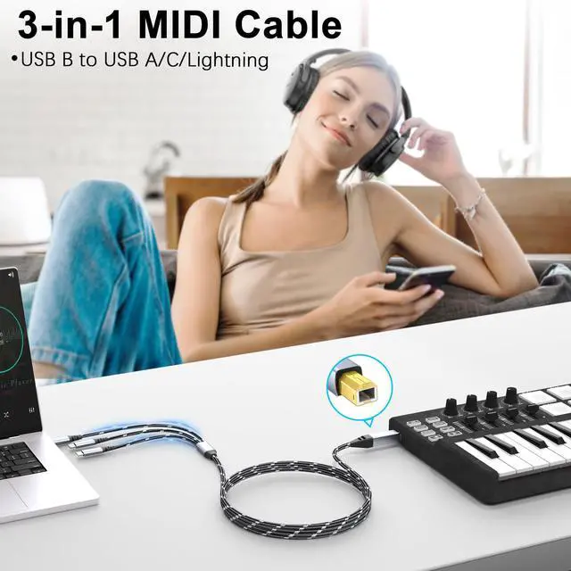 Alt view image 3 of 5 - DCNETWORK Printer Cable 10FT,USB C & USB-A to USB-B CableHigh Speed Nylon Braided Scanner Printer Cord for HP Canon Dell Epson Brother Lexmark Xerox Samsung Piano DAC & More