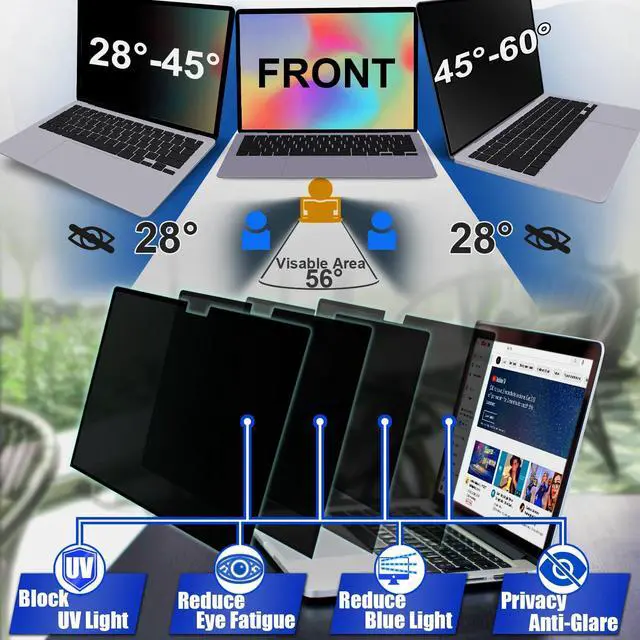 Alt view image 2 of 5 - RVAPU for Macbook Pro 16 inch Privacy Screen Protector Removable Anti Glare Peeping Anti Blue Light Privacy Filter Shield for Mac 16.2 Inch (2021-2024) Laptop