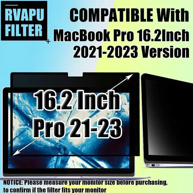 Alt view image 5 of 5 - RVAPU for Macbook Pro 16 inch Privacy Screen Protector Removable Anti Glare Peeping Anti Blue Light Privacy Filter Shield for Mac 16.2 Inch (2021-2024) Laptop
