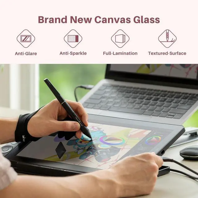 Alt view image 2 of 5 - HUION Kamvas 13 (Gen 3) Drawing Tablet with Screen, Full-Laminated Graphic Tablet with Anti-Sparkle Canvas Glass, PenTech 4.0, 16384 Pen Pressure, Dual Dial & 5 Custom Keys for PC, Mac, Android, Pink