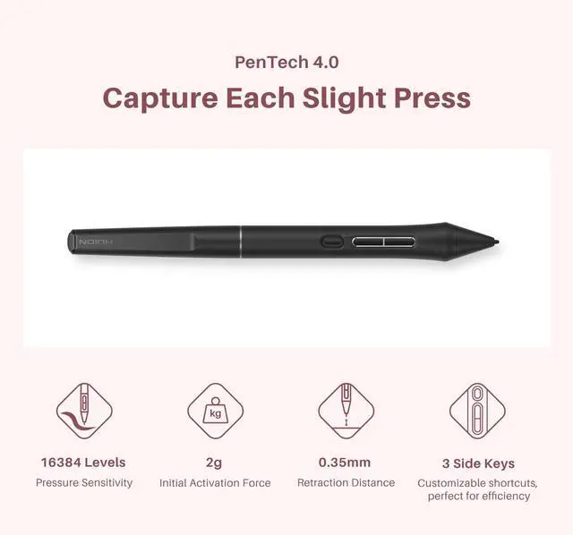 Alt view image 4 of 5 - HUION Kamvas 13 (Gen 3) Drawing Tablet with Screen, Full-Laminated Graphic Tablet with Anti-Sparkle Canvas Glass, PenTech 4.0, 16384 Pen Pressure, Dual Dial & 5 Custom Keys for PC, Mac, Android, Pink