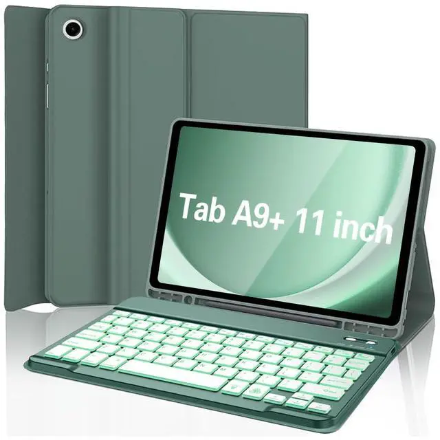 Main image of Galaxy Tab A9 Plus Case with Keyboard 5G 11 Inch 2023 (SM-X210/X216/X218), 7 Color Backlit Detachable Tablet Keyboard Cover with S Pen Holder for Samsung Galaxy Tab A9+ 11" (Dark Green)