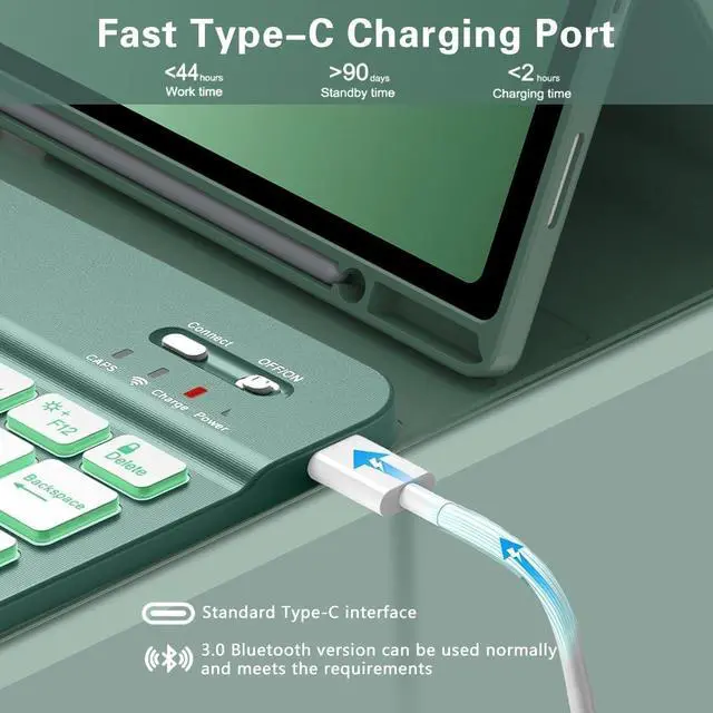 Alt view image 3 of 5 - Galaxy Tab A9 Plus Case with Keyboard 5G 11 Inch 2023 (SM-X210/X216/X218), 7 Color Backlit Detachable Tablet Keyboard Cover with S Pen Holder for Samsung Galaxy Tab A9+ 11" (Dark Green)