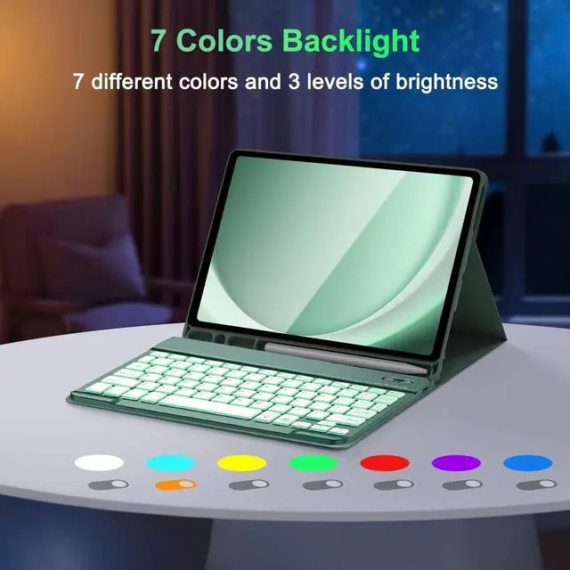 Alt view image 5 of 5 - Galaxy Tab A9 Plus Case with Keyboard 5G 11 Inch 2023 (SM-X210/X216/X218), 7 Color Backlit Detachable Tablet Keyboard Cover with S Pen Holder for Samsung Galaxy Tab A9+ 11" (Dark Green)
