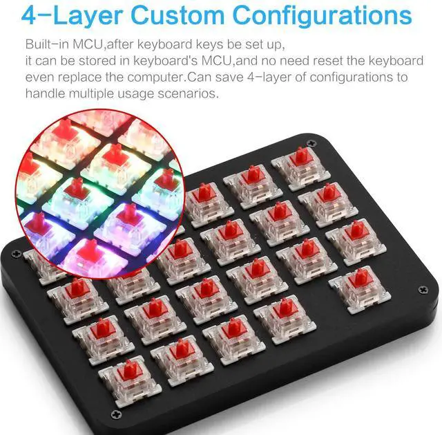Alt view image 5 of 5 - Koolertron One Handed Macro Mechanical Keyboard, RGB LED Backlit Portable Mini One-Handed Mechanical Gaming Keypad 23 Fully Programmable Keys Red Switches (RGB Backlit/Red switches)