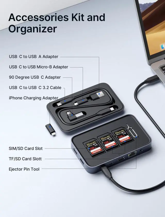 Alt view image 5 of 5 - JSAUX Laptop USB C Docking Station, 10 in 1 USB C Magnetic Hub with 4K@60hz HDMI, 100W PD, USB A&C 3.0, 1000Mbps Ethernet, SD/TF, for HP/MacBook/Dell/Lenovo etc